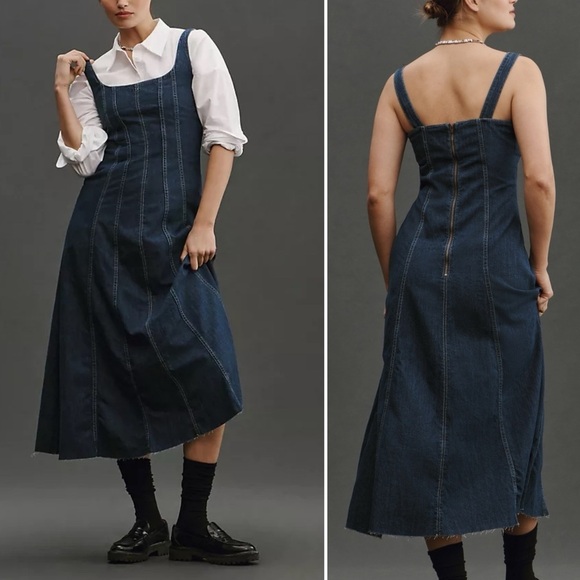 Reformation Dresses & Skirts - Reformation Jeans Amory Denim Midi Dress Size 10 Caspian Blue Raw Hem NEW